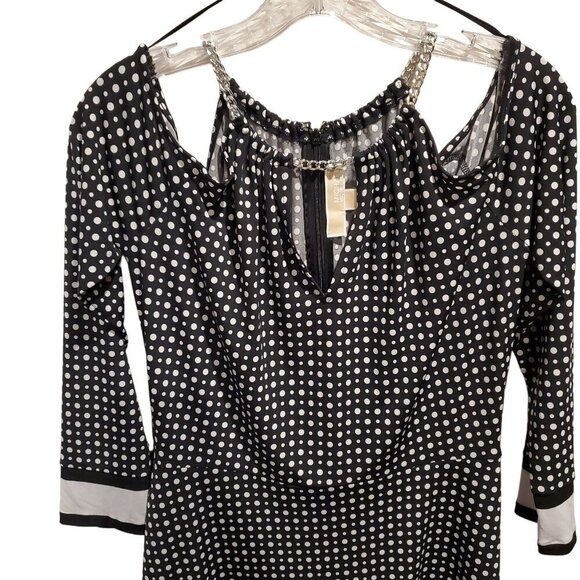 Michael Kors Stretch No Wrinkle Black White Polka Dot Cold Shoulder Zipper Small - Picture 9 of 11